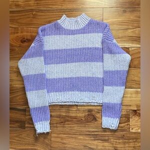 Hot Topic Lavender Striped Cropped Sweater XL Distressed Hem